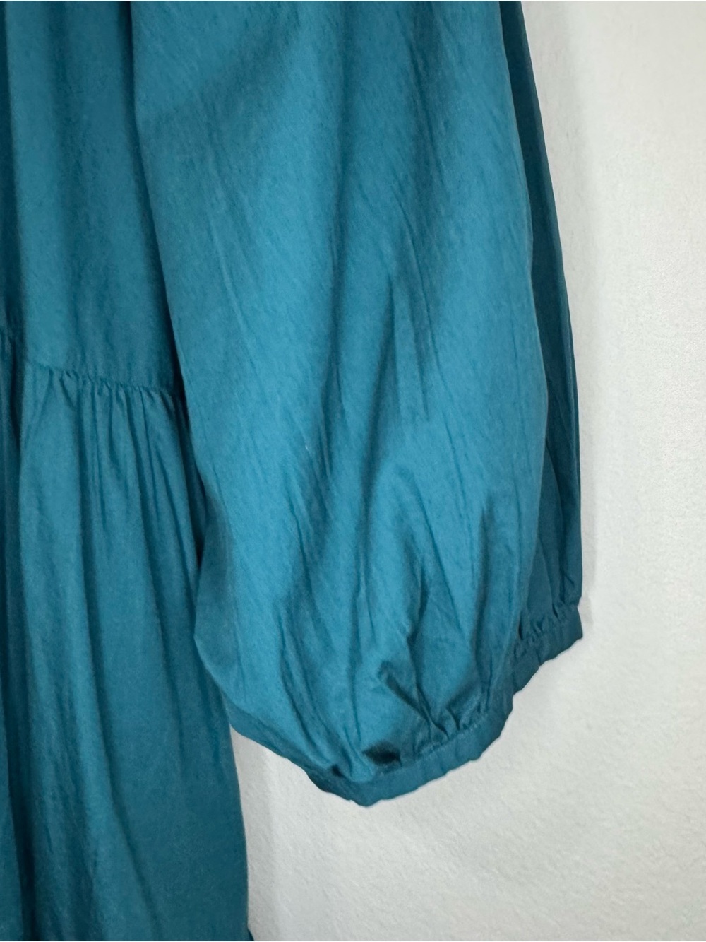 MUD PIE | Teal Tiered Puff-Sleeve Bow Back Dress Size Large - Picture 4 of 12